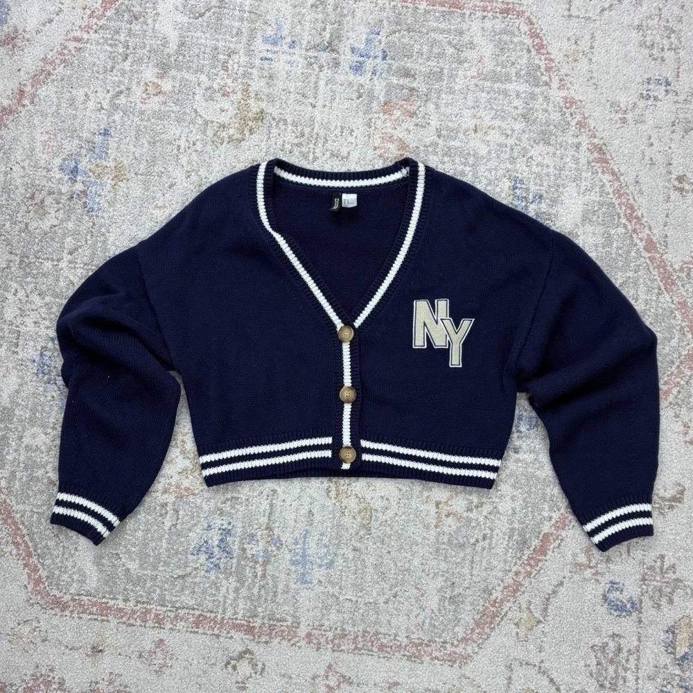 Women's Sz M Letterman Varsity Dark Academia School Girl Preppy Cardigan Sweater